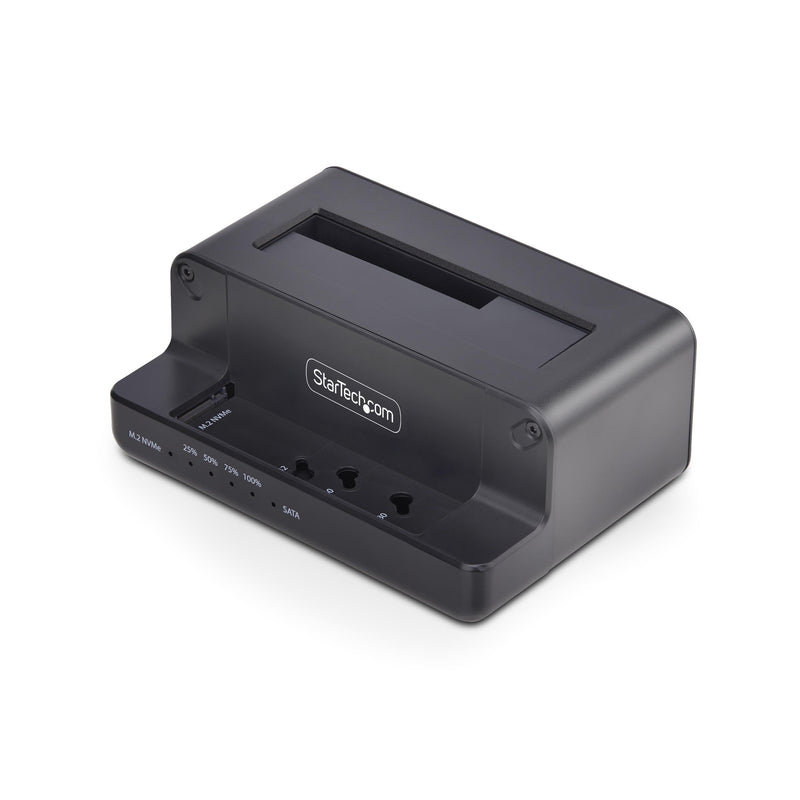 StarTech.com M.2 NVMe to 2.5"/3.5" SATA Drive Duplicator, Dual Bay Standalone Cloner/Drive Dock, 27GB/min, NVMe to SATA / SATA to NVMe, TAA