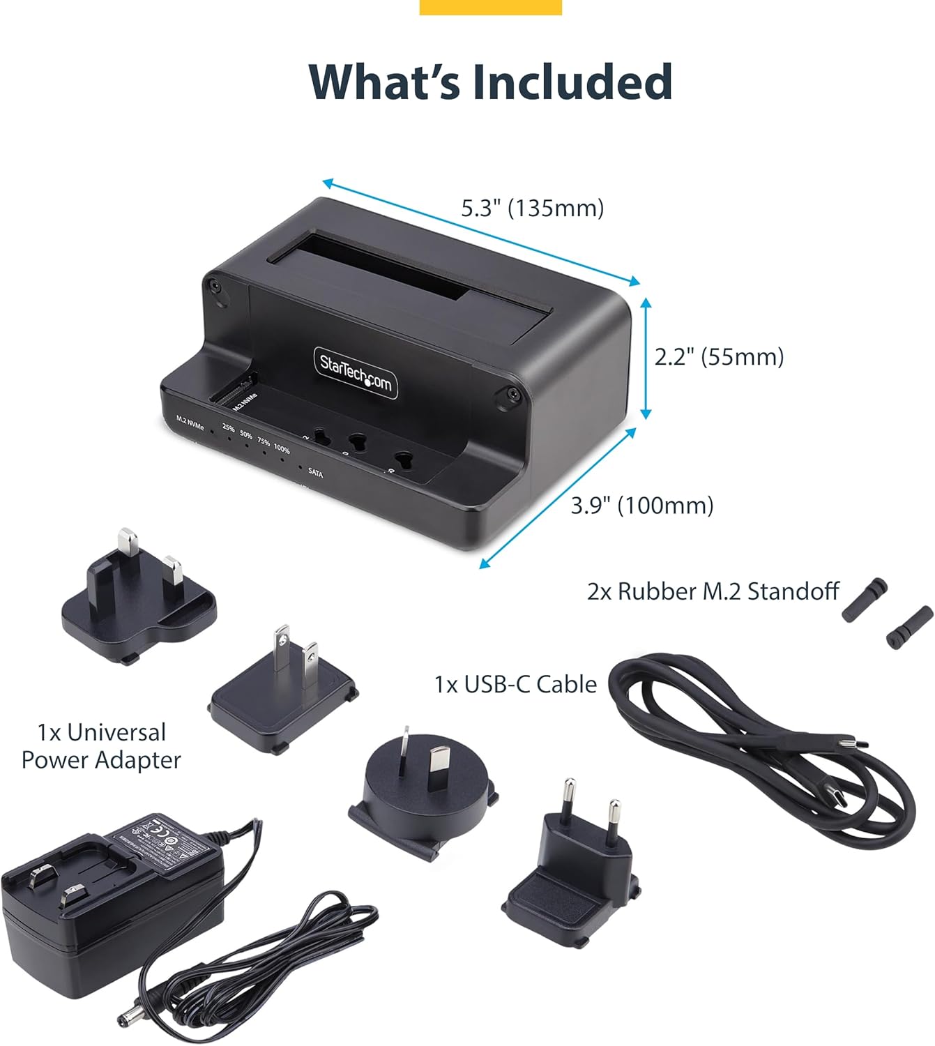 StarTech.com M.2 NVMe to 2.5"/3.5" SATA Drive Duplicator, Dual Bay Standalone Cloner/Drive Dock, 27GB/min, NVMe to SATA / SATA to NVMe, TAA