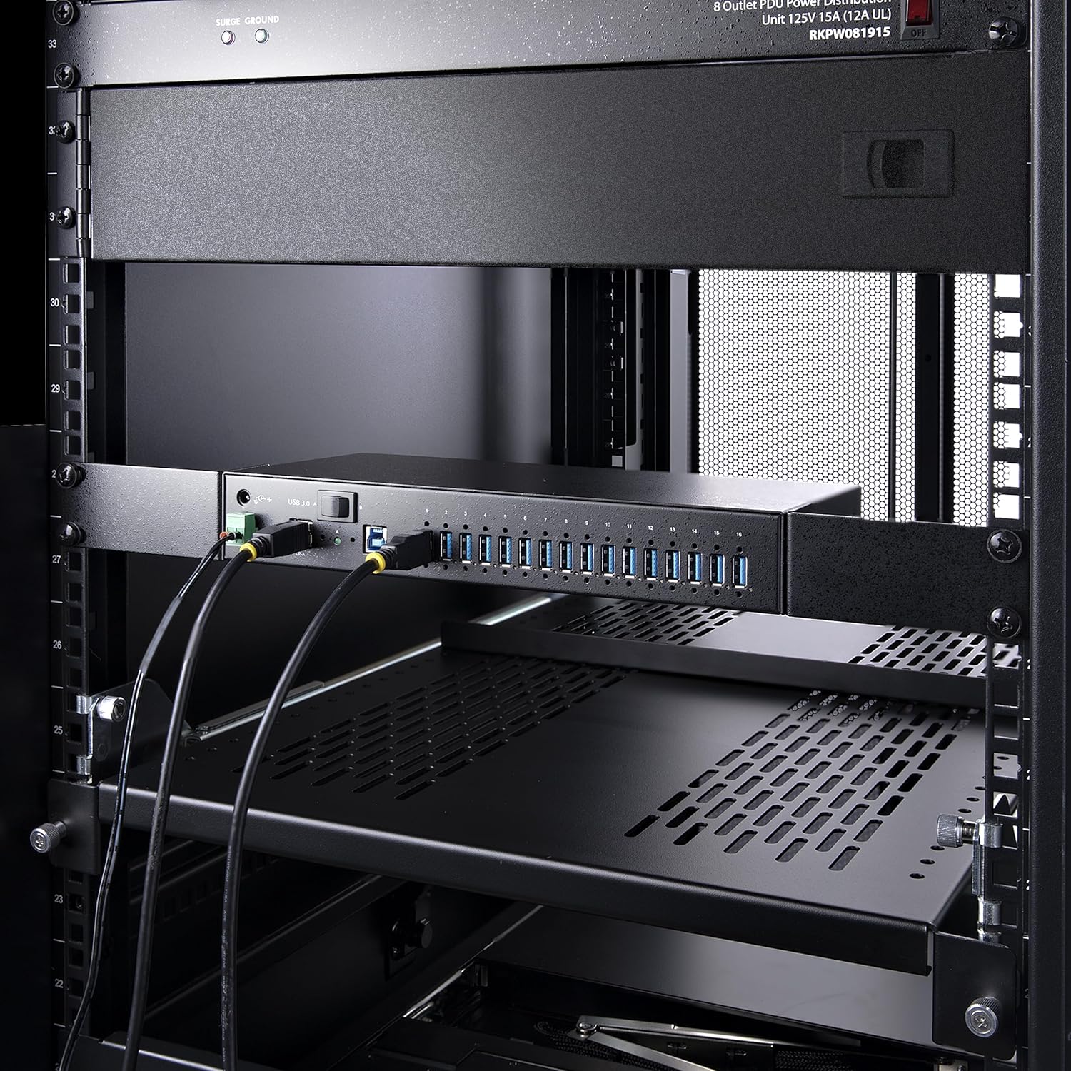 StarTech.com 16-Port Industrial USB 5Gbps Hub with Power Adapter, Metal, DIN/Surface/Rack Mountable, Dual-Host Hub/Switch