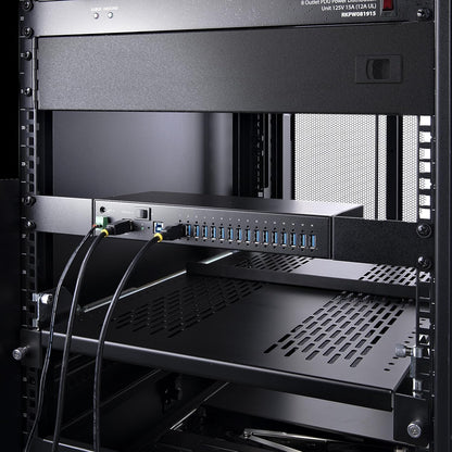 StarTech.com 16-Port Industrial USB 5Gbps Hub with Power Adapter, Metal, DIN/Surface/Rack Mountable, Dual-Host Hub/Switch