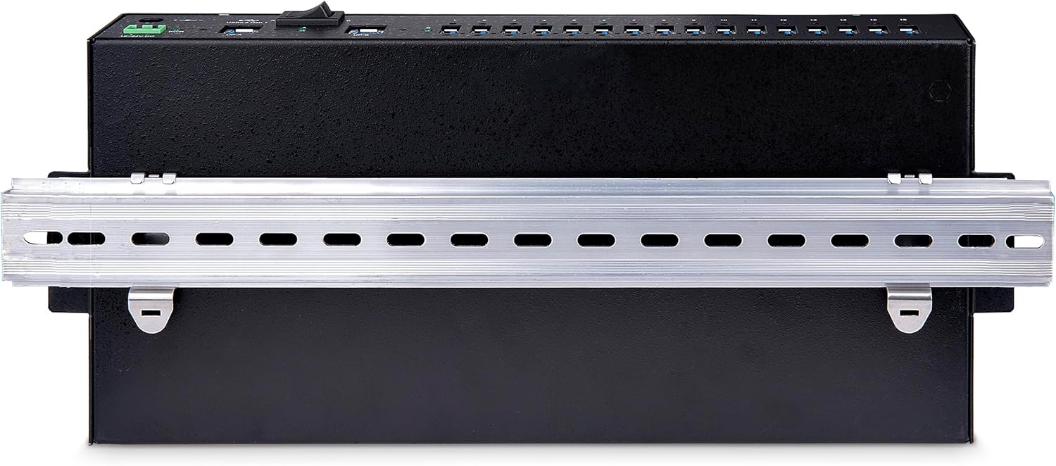 StarTech.com 16-Port Industrial USB 5Gbps Hub with Power Adapter, Metal, DIN/Surface/Rack Mountable, Dual-Host Hub/Switch