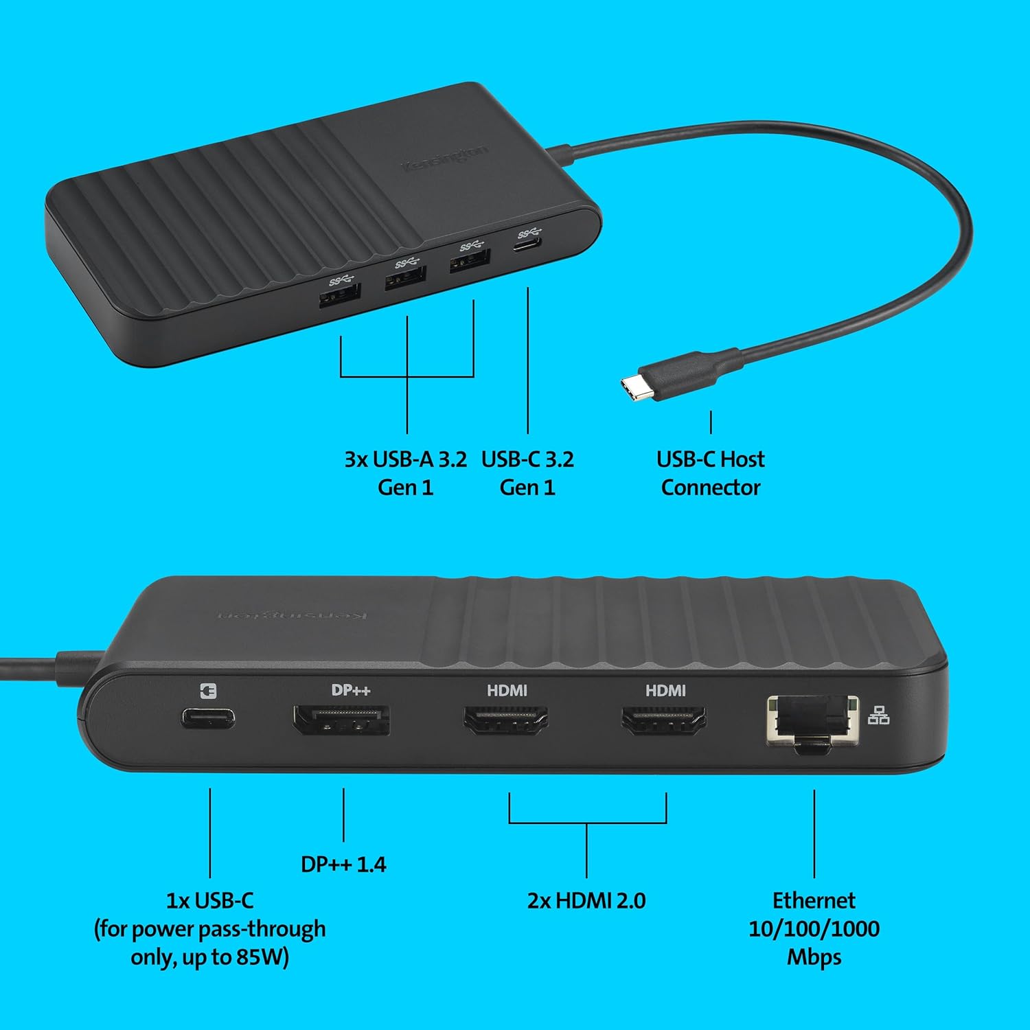 Kensington Docking Station USB C Hub (9 in 1) UH1500P EQ triple 1080p Dual 4K@60Hz Ethernet PD 85W 4xUSB 3.2 2xHDMI DP compatible with Lenovo, HP, Dell, MacBook laptops K34039WW
