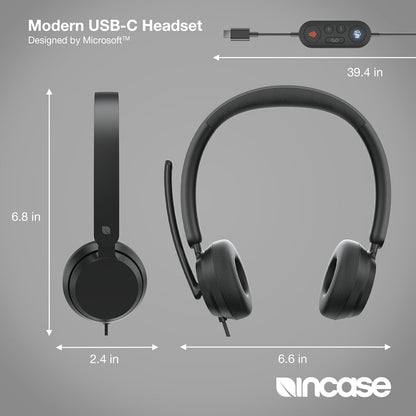 Incase Modern USB-C Headset - Designed by Microsoft - Wired USB-C Connection, On-Ear Stereo Headphones, Noise Cancelling Mic & Volume Controls, Teams Certified, Optimized Mic & Speakers - Mac/Windows