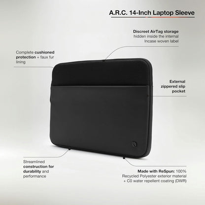 Incase A.R.C. Sleeve with ReSpun 100% Recycled Polyester - 14" MacBook/Laptops & iPad/Tablet Case - Cushioned Faux Fur Lining, External Zippered Slip Pocket (Black, Most 14" Laptops