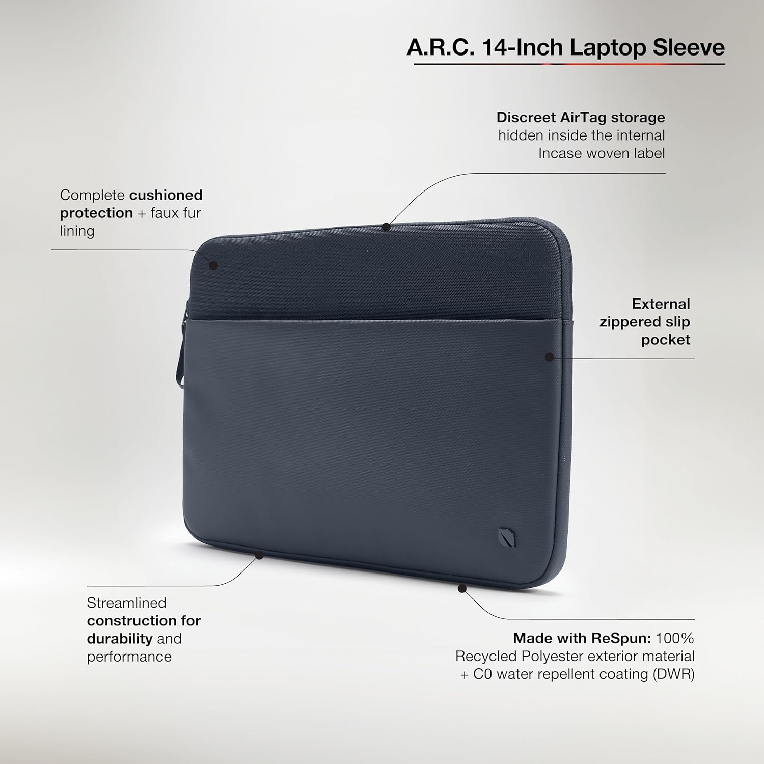 Incase A.R.C. 14-inch Laptop Sleeve with ReSpun 100% Recycled Polyester – Slim, Lightweight, Sustainable Protection for Laptops and MacBooks