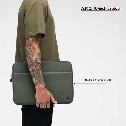 Incase A.R.C. Sleeve for 16-Inch Laptop/MacBook - Lightweight Faux Fur Lining, Recycled Polyester, Hidden AirTag Storage, Water-Repellent Cover, External Slip Pocket for Accessories - Smoked Ivy