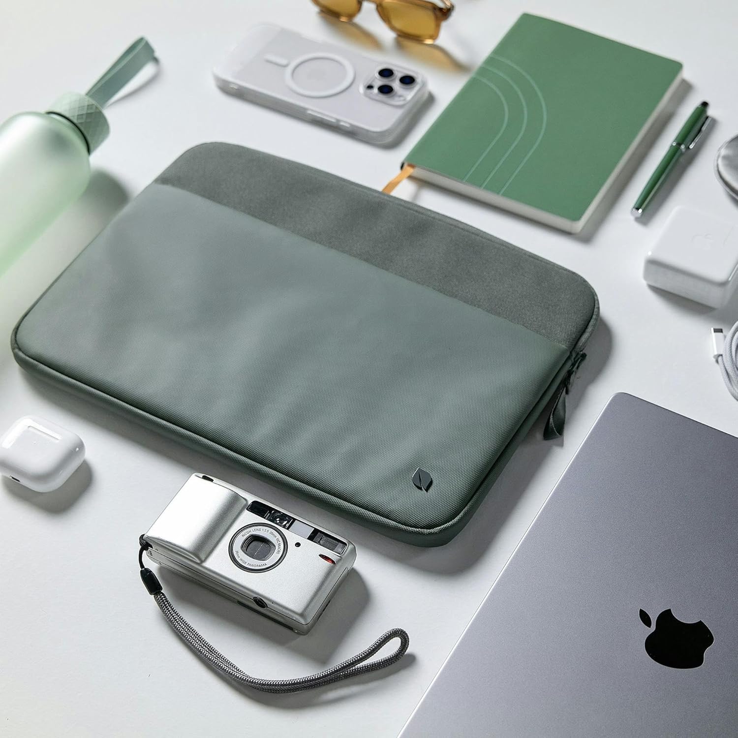 Incase A.R.C. Sleeve for 16-Inch Laptop/MacBook - Lightweight Faux Fur Lining, Recycled Polyester, Hidden AirTag Storage, Water-Repellent Cover, External Slip Pocket for Accessories - Smoked Ivy