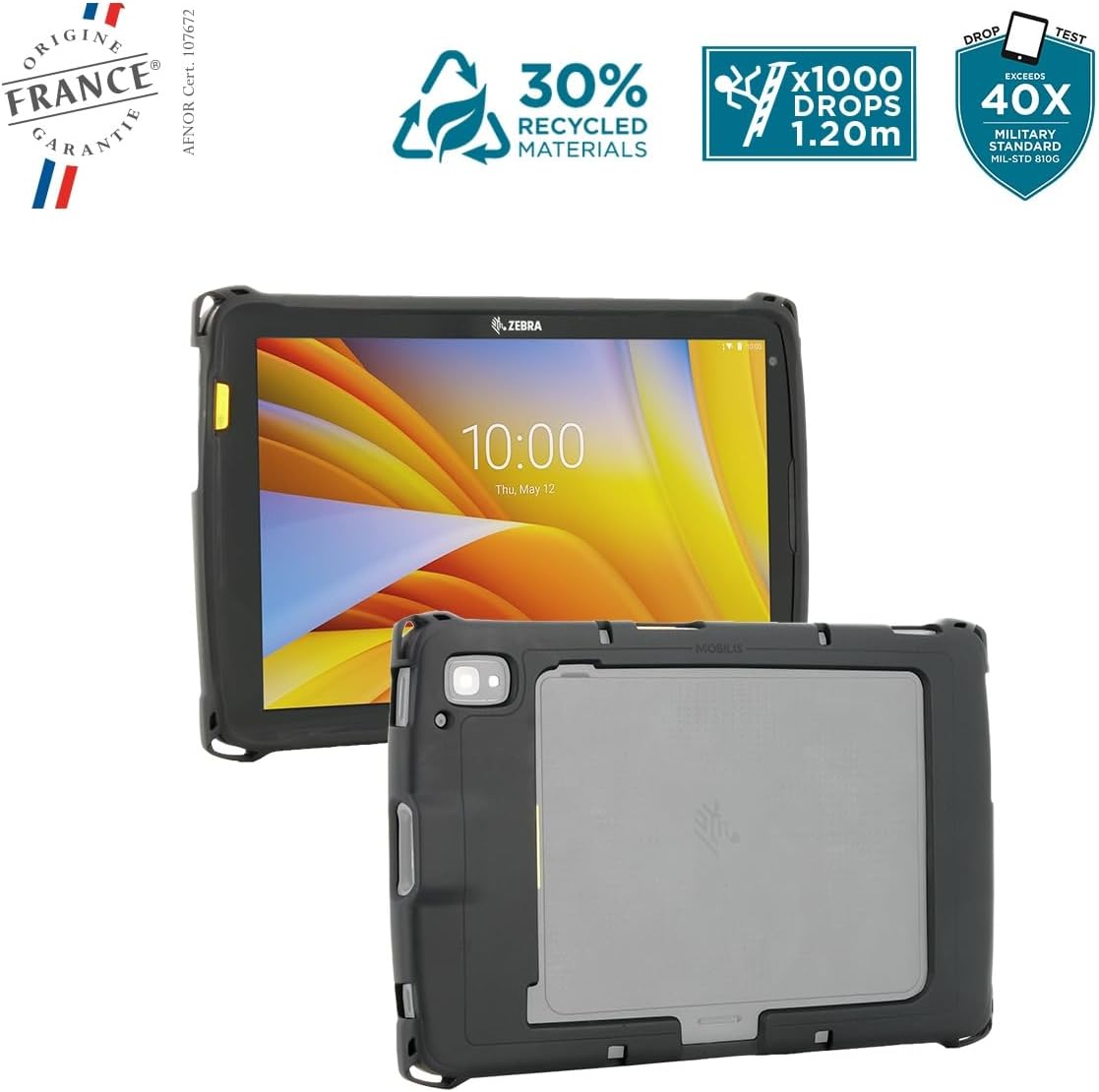 Mobilis Rugged Case for Zebra ET40 - ET45 8" Enterprise Tablets, Military Grade Shockproof, Protective Cover Compatible with Zebra Accessories, Recycled Materials