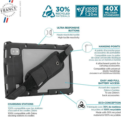 MOBILIS Rugged Case for Zebra ET40 - ET45 10" Enterprise Tablets with Handstrap, Military Grade Shockproof, Protective Cover Compatible with Zebra Accessories, Recycled Materials