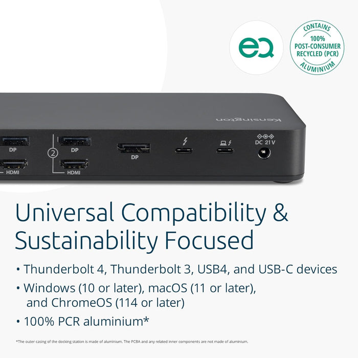 Kensington SD5920T EQ Thunderbolt 4 Quad 4K Hybrid Dock with DisplayLink Technology, SD & Micro SD Card Readers, 100W Power Charging, Ethernet & USB-A & USB-C 3.2 Ports (K35234EU