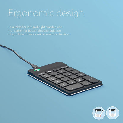R-Go Ergononic Numpad With Break Indicator - Wired USB-A/USB-C, Black