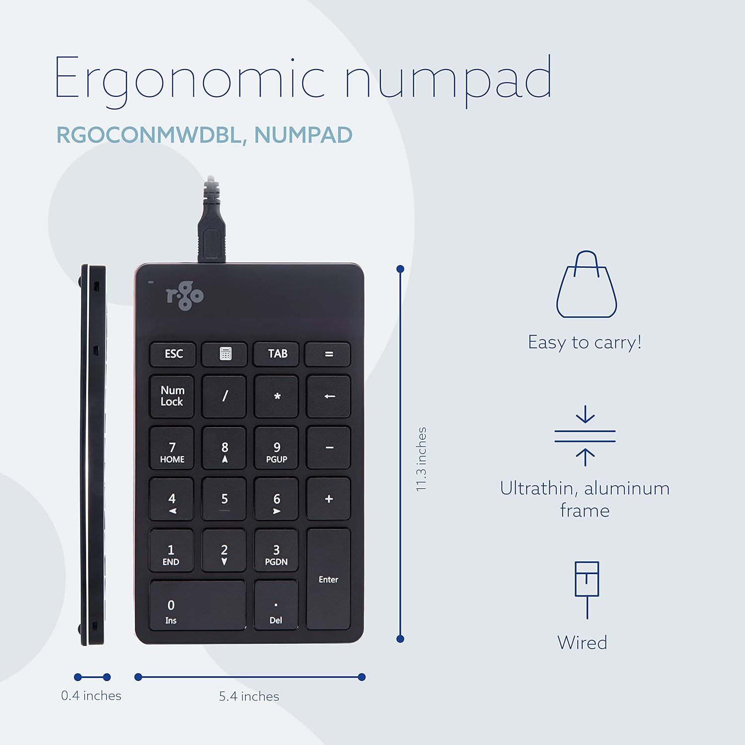 R-Go Ergononic Numpad With Break Indicator - Wired USB-A/USB-C, Black