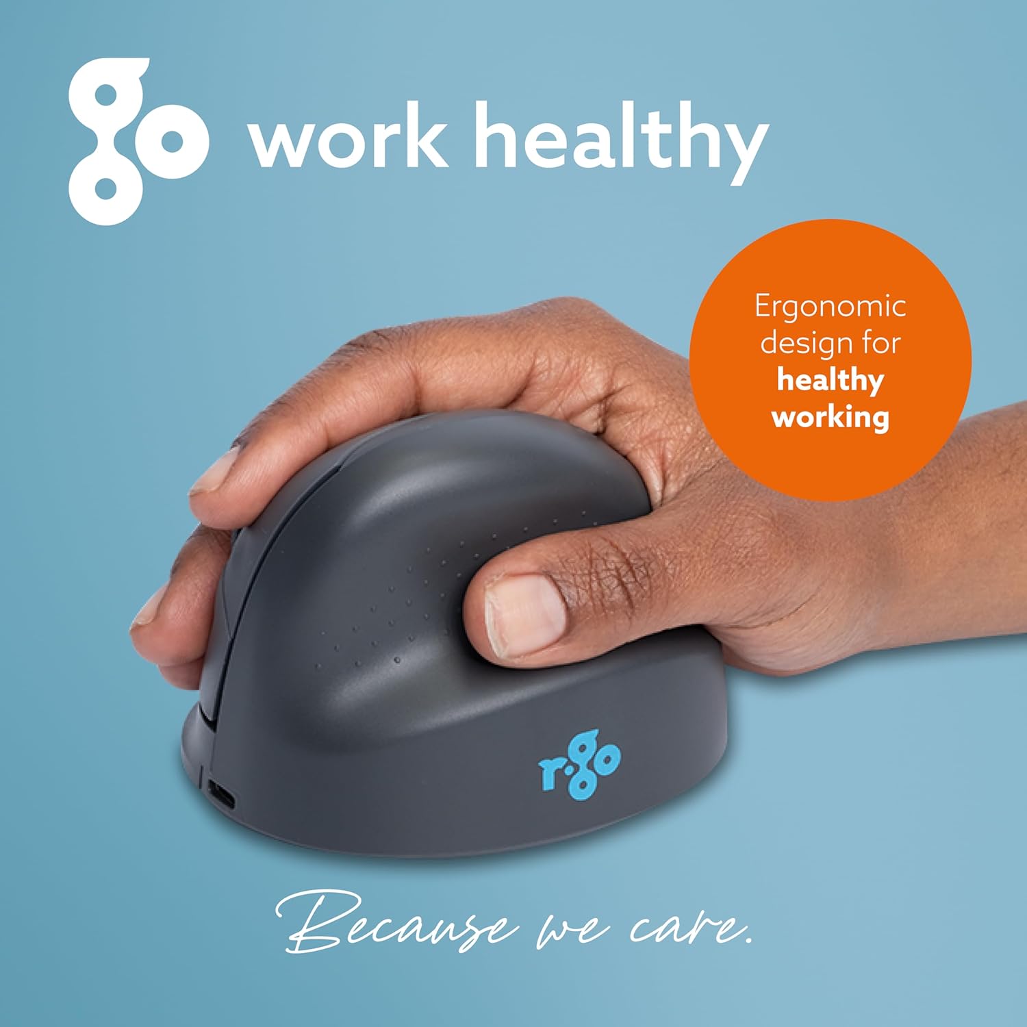R-Go HE Basic ergonomic mouse, wireless Bluetooth 5.0, Rechargeable, Vertical design, 1600DPI and 3 Buttons, Prevents tennis elbow/RSI arm, For Windows/Mac - Black