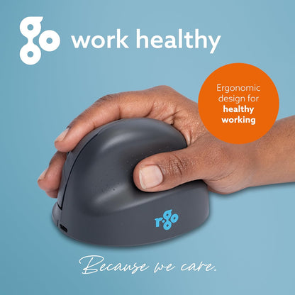 R-Go HE Basic ergonomic mouse, wireless Bluetooth 5.0, Rechargeable, Vertical design, 1600DPI and 3 Buttons, Prevents tennis elbow/RSI arm, For Windows/Mac - Black
