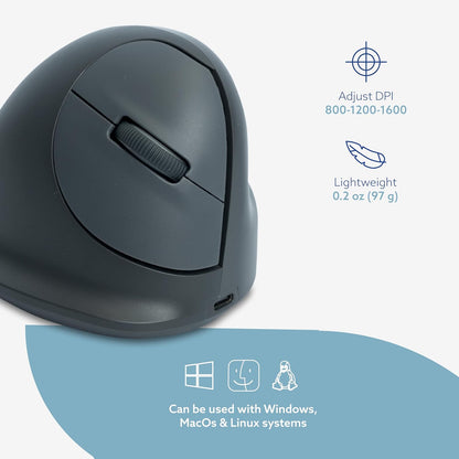 R-Go HE Basic ergonomic mouse, wireless Bluetooth 5.0, Rechargeable, Vertical design, 1600DPI and 3 Buttons, Prevents tennis elbow/RSI arm, For Windows/Mac - Black