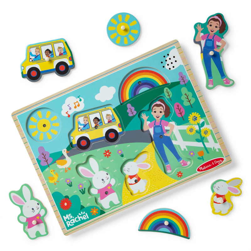 Melissa & Doug Ms. Rachel Wooden Song Peg Puzzle, 6-Piece Light-Activated Sound Puzzle with Full Songs, Toddler Toys for Boys and Girls Ages 2-5 Years