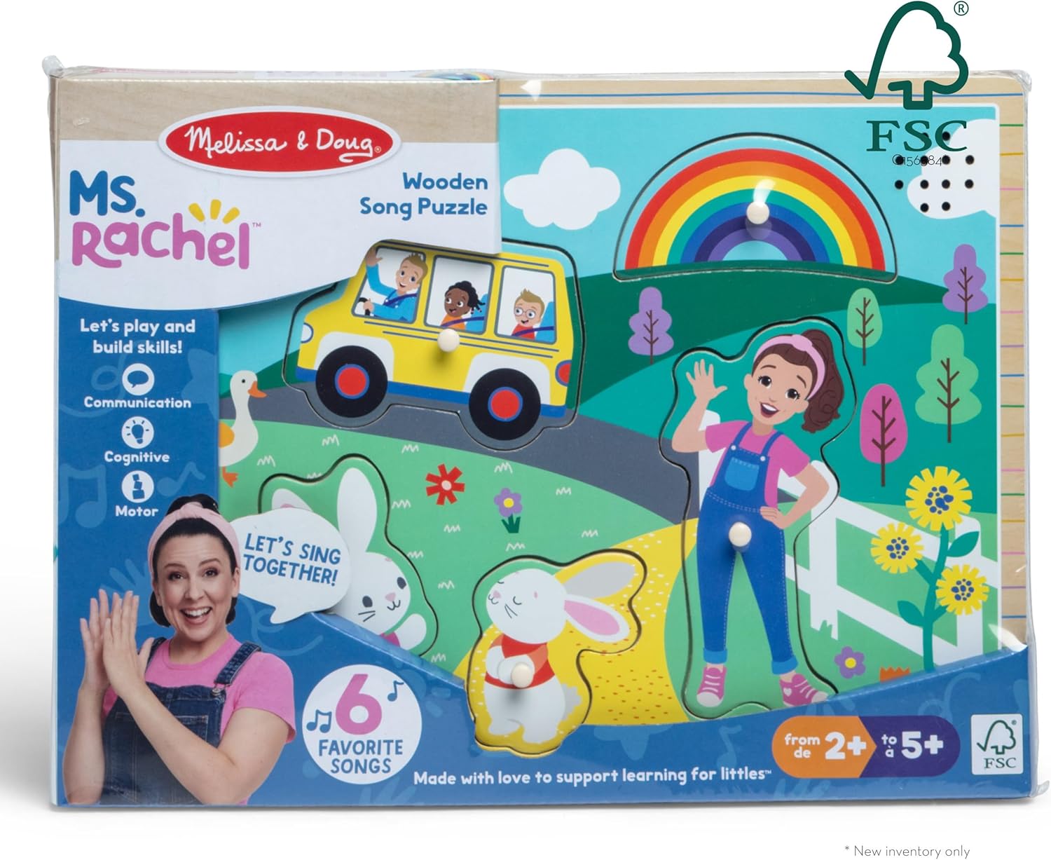 Melissa & Doug Ms. Rachel Wooden Song Peg Puzzle, 6-Piece Light-Activated Sound Puzzle with Full Songs, Toddler Toys for Boys and Girls Ages 2-5 Years