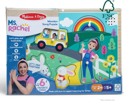 Melissa & Doug Ms. Rachel Wooden Song Peg Puzzle, 6-Piece Light-Activated Sound Puzzle with Full Songs, Toddler Toys for Boys and Girls Ages 2-5 Years
