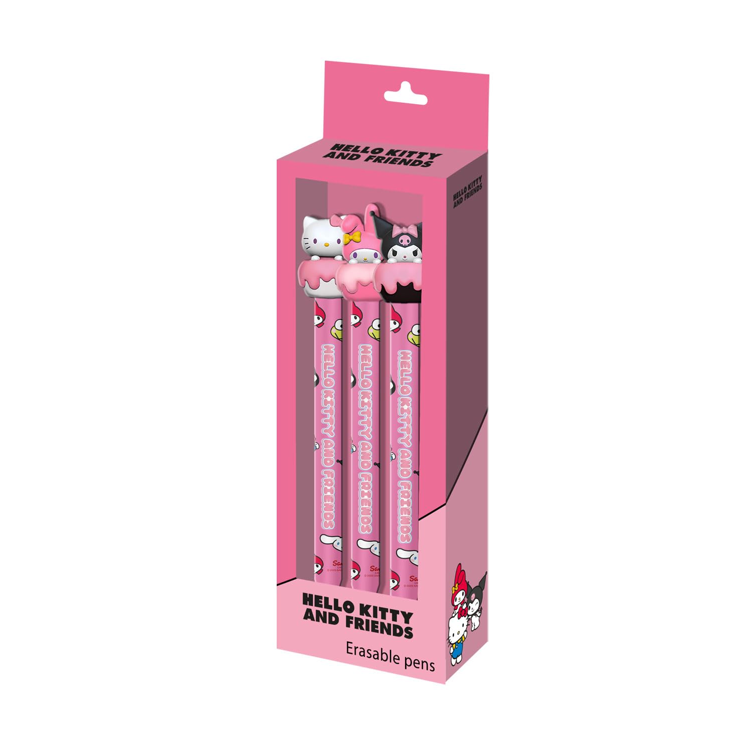 Hello Kitty Mix-Pack of 3 Erasable Gel Pens, Pink, 9.5 x 23 cm