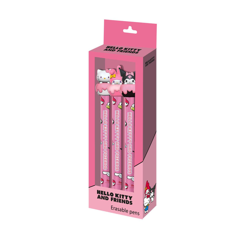 Hello Kitty Mix-Pack of 3 Erasable Gel Pens, Pink, 9.5 x 23 cm