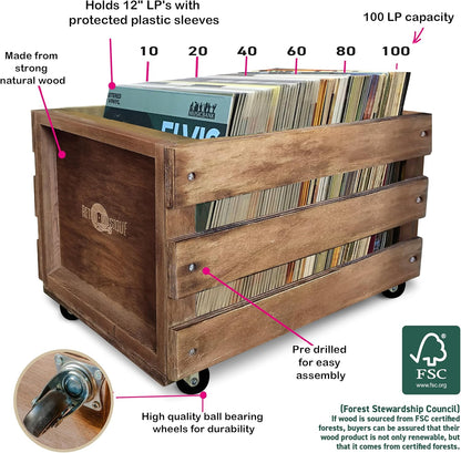 12?=?Ý?¥ LP Wooden Crate on Wheels. Bearing Wheels for Durability