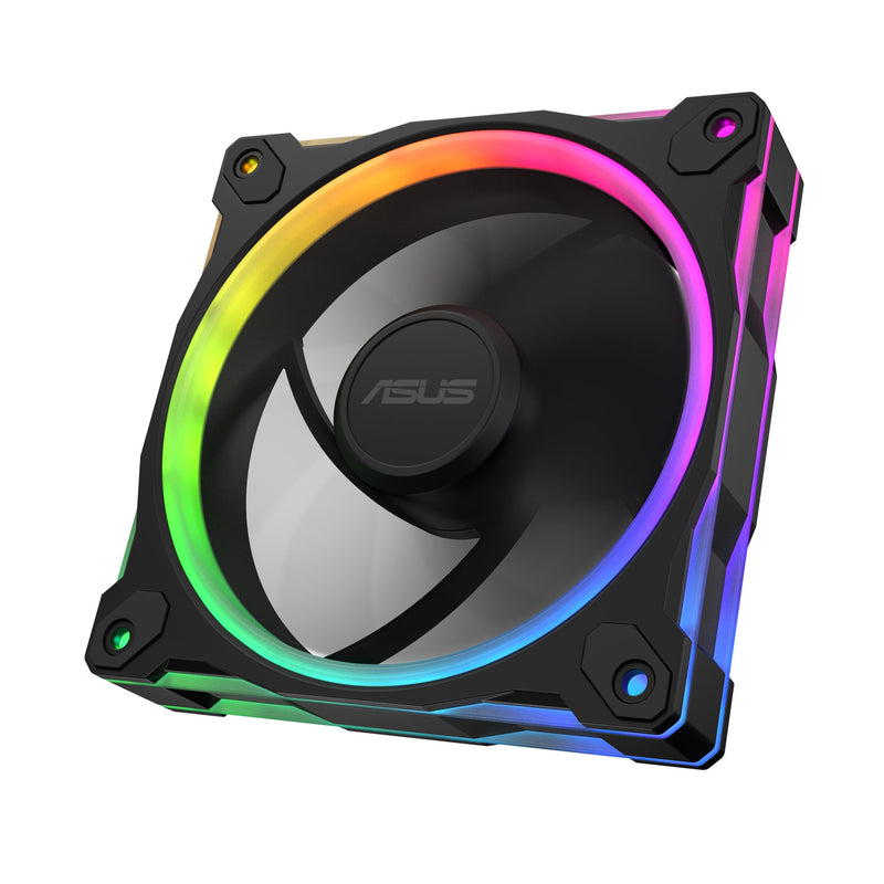 ASUS Prime MR120 ARGB Reverse, Ventola per Case da 120 mm, Spessore Telaio 2,8 cm, 20 LED ARGB Compatibili con Aura Sync per Illuminazione da Entrambi i Lati, 23 dB di Rumore, Nero