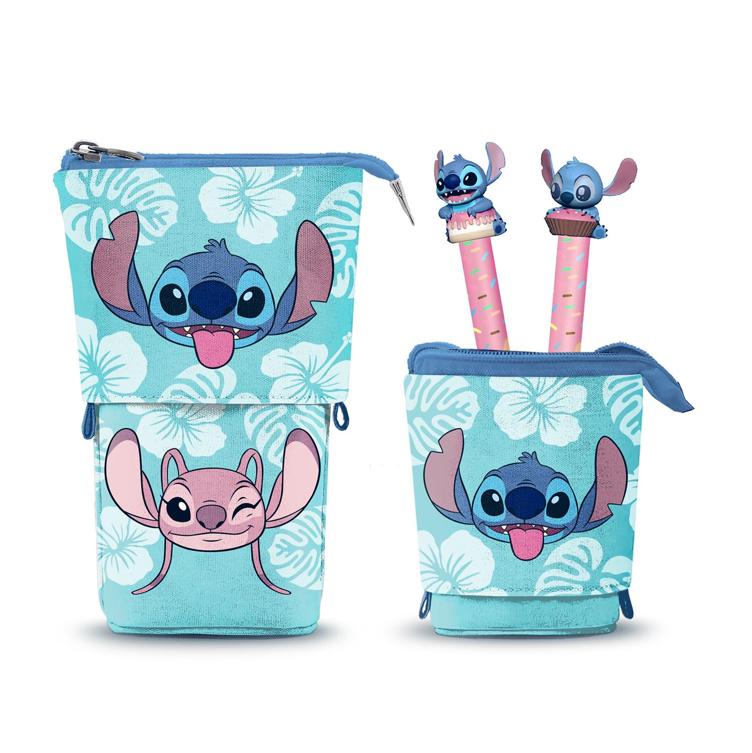 Disney Cute Pencil Case + 2 Erasable Gel Pens School Set 3 Pieces 11.5 x 17 cm, One Size