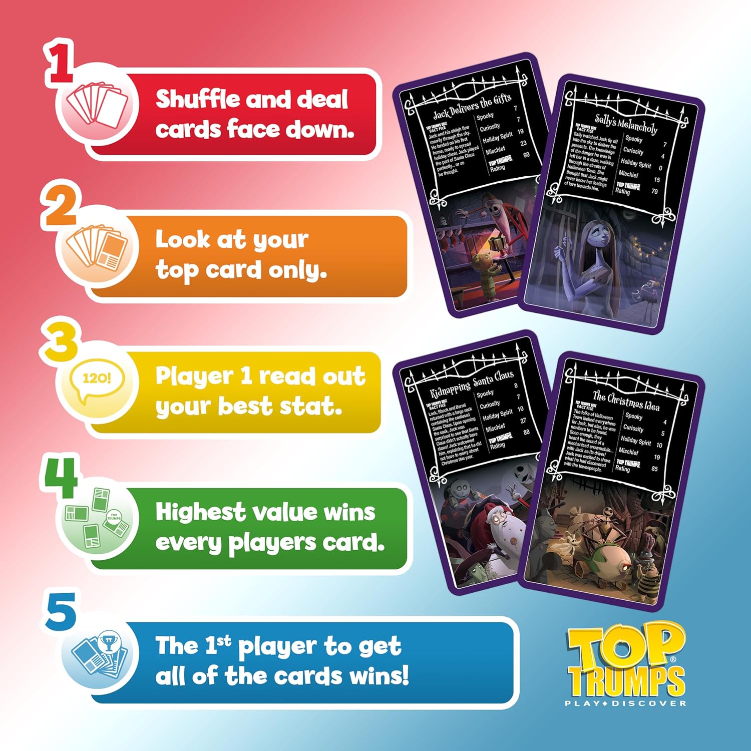 Top Trumps Nightmare Before Christmas Educational travel game Play with friends Travel Companion makes a great gift for ages 6 plus