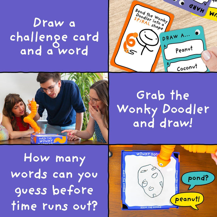 Lucky Egg Wonky Doodles – Hilarious Drawing Games for Family Game Night & Parties – Family Board Games for Adults with Wonky Doodler, 150 Word Cards & Whiteboard – Fun Game for Groups Ages 8+