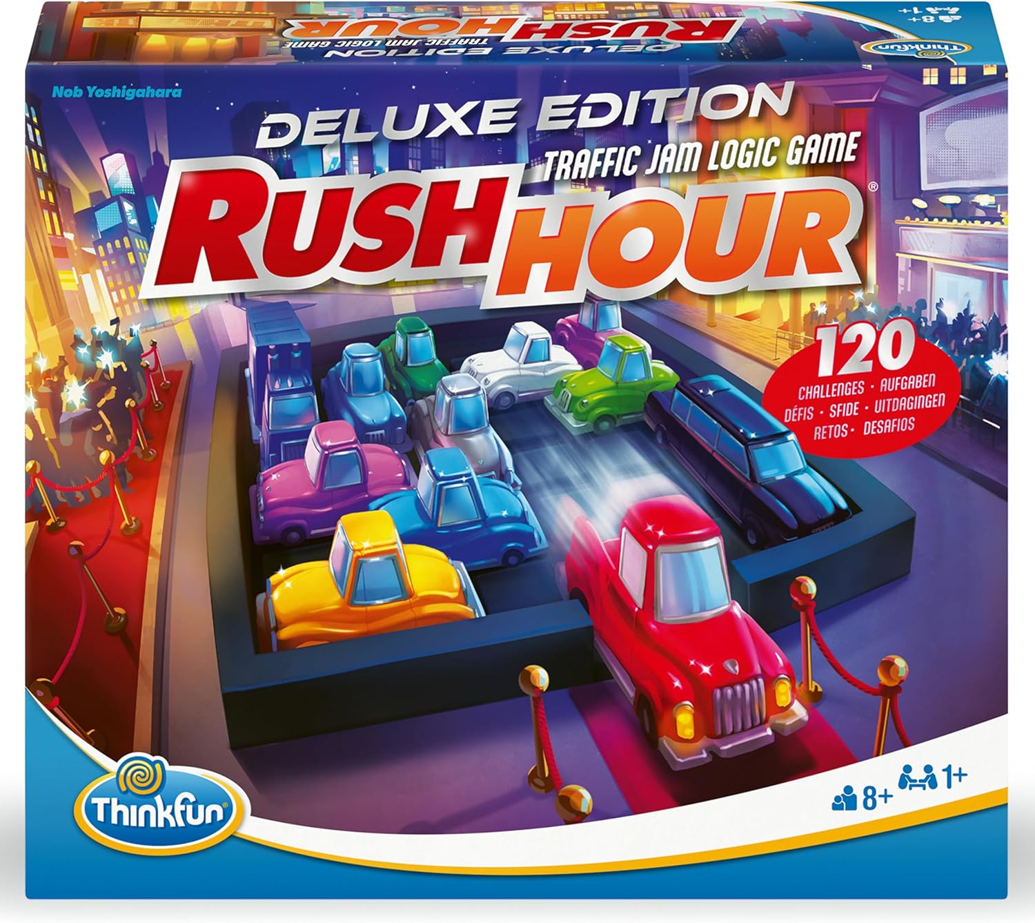ThinkFun 76617-Rush Hour Deluxe Edition with Metal Vehicles, Logic Game for Adults and Children from 8 Years, Red and Metallic, Small, 76617
