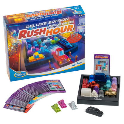 ThinkFun 76617-Rush Hour Deluxe Edition with Metal Vehicles, Logic Game for Adults and Children from 8 Years, Red and Metallic, Small, 76617