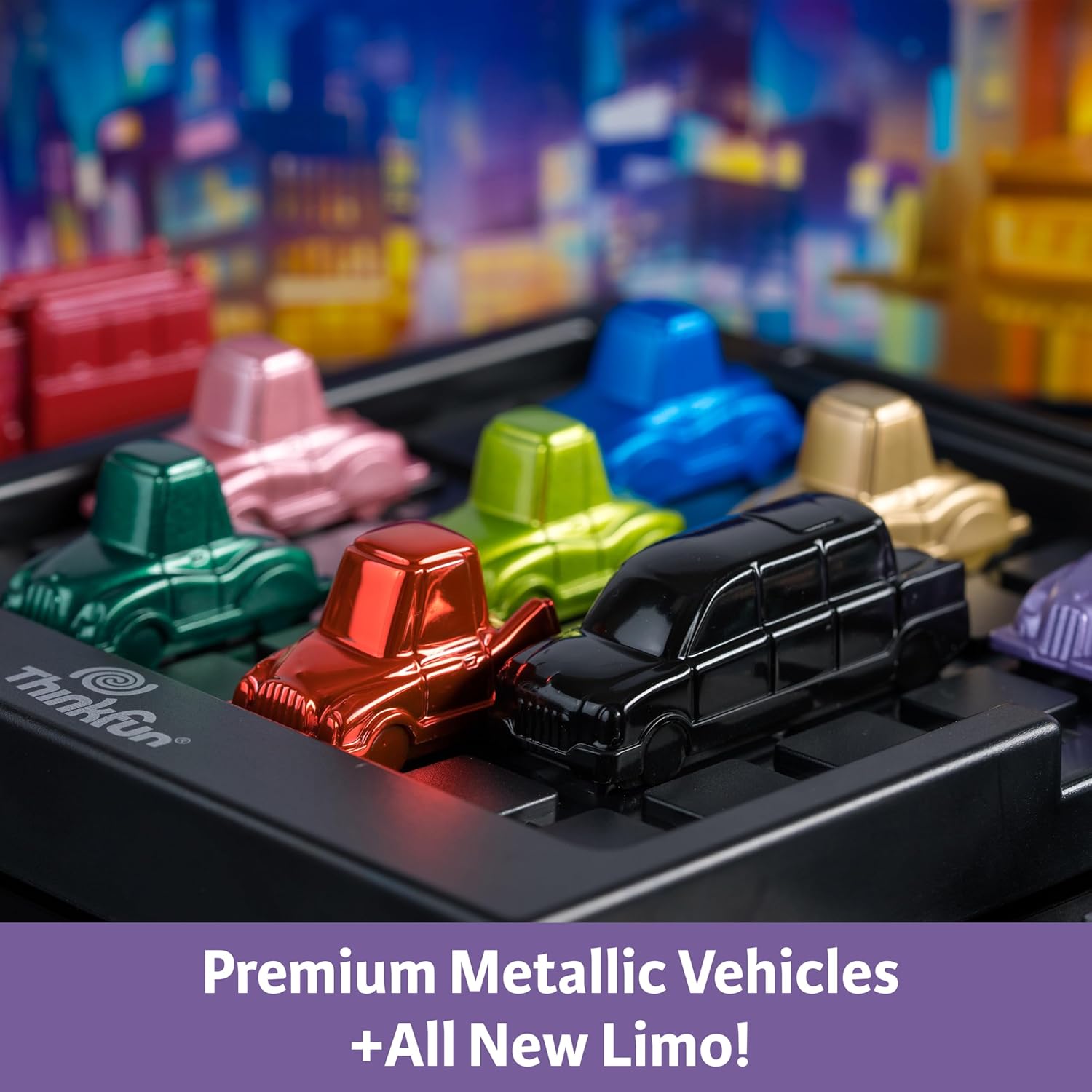 ThinkFun 76617-Rush Hour Deluxe Edition with Metal Vehicles, Logic Game for Adults and Children from 8 Years, Red and Metallic, Small, 76617