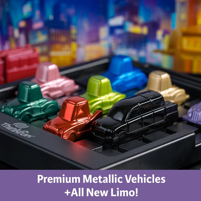 ThinkFun 76617-Rush Hour Deluxe Edition with Metal Vehicles, Logic Game for Adults and Children from 8 Years, Red and Metallic, Small, 76617