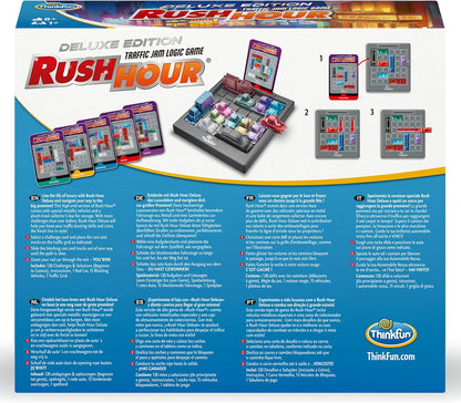 ThinkFun 76617-Rush Hour Deluxe Edition with Metal Vehicles, Logic Game for Adults and Children from 8 Years, Red and Metallic, Small, 76617