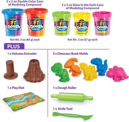 Lexibook, Dino Fluorescerende Kneedbare Kleisetjes, Blauw Paars Rood Oranje Groen Geel Roze, CRDOUGH11