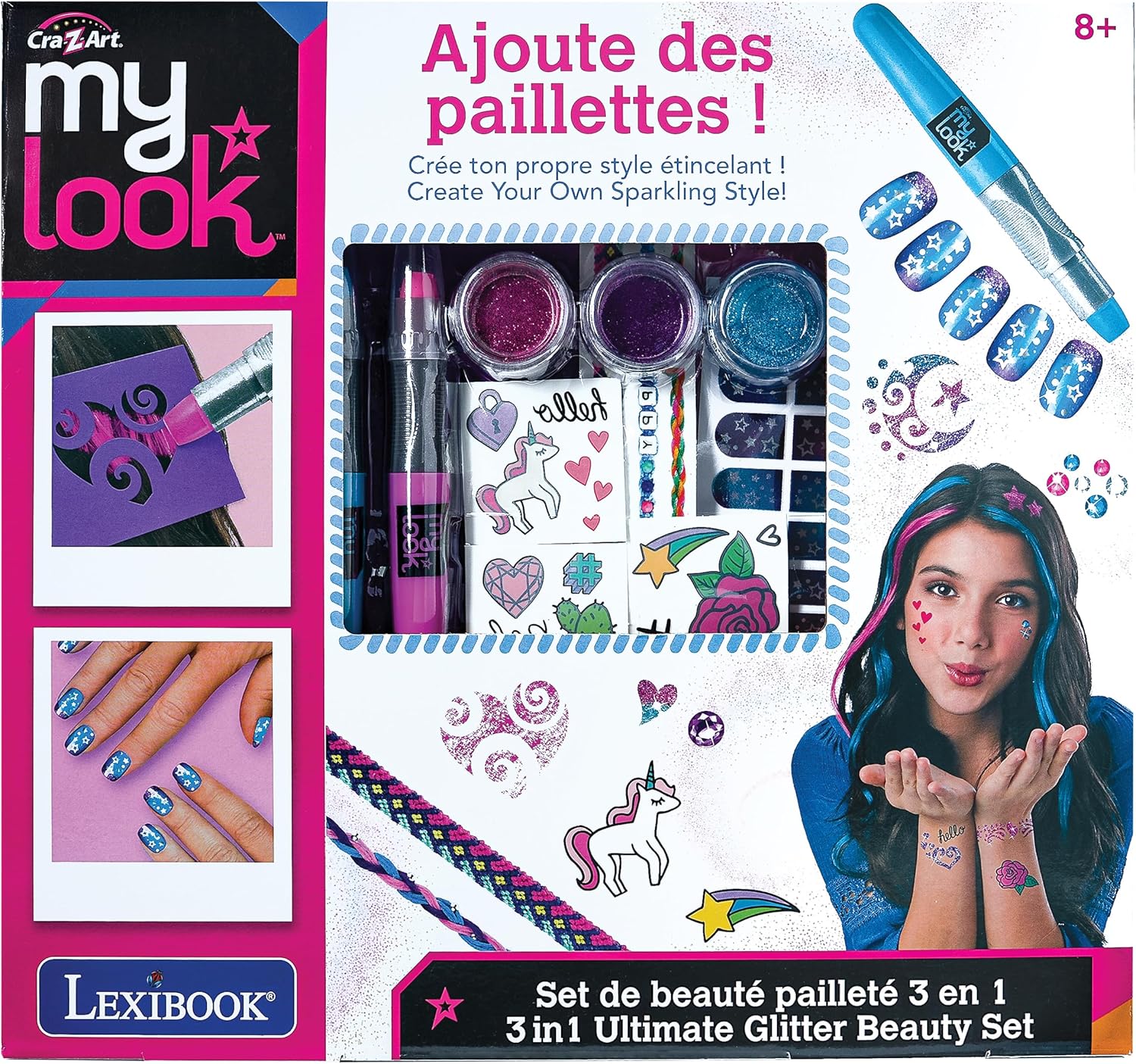 Lexibook, 3-in-1 beautyset, blauw roze paars, CRSS18