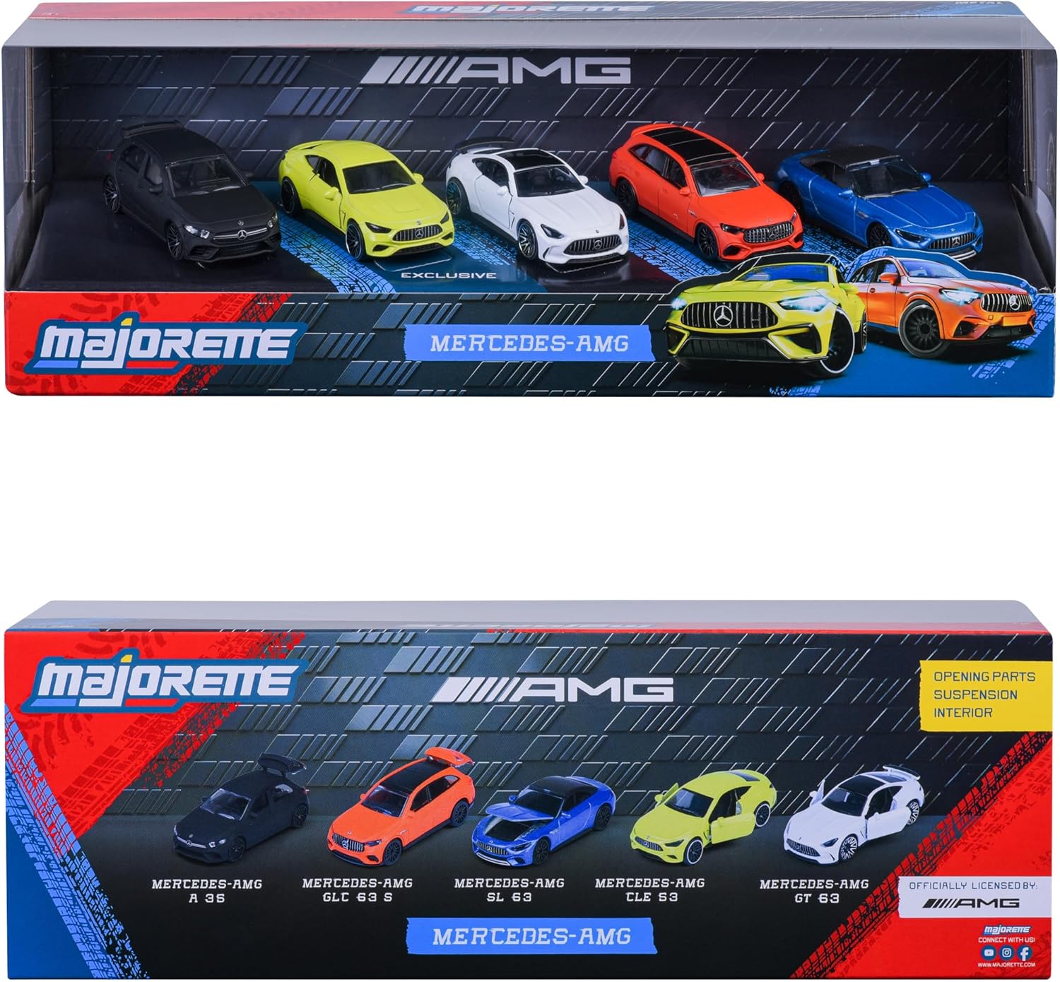 Majorette Set mit 5 Mercedes AMG Autos, 7,5 cm, dekorierte Sammelbox, Spielzeugfahrzeuge aus gegossenem Metall, offizielles Lizenzprodukt, ab 3 Jahren (850210500