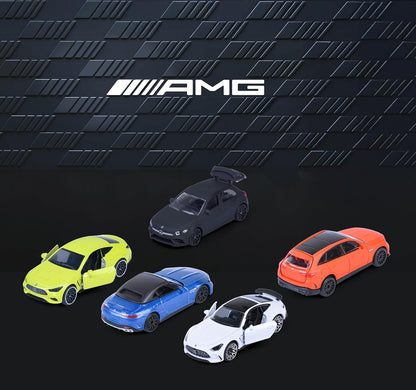 Majorette Set mit 5 Mercedes AMG Autos, 7,5 cm, dekorierte Sammelbox, Spielzeugfahrzeuge aus gegossenem Metall, offizielles Lizenzprodukt, ab 3 Jahren (850210500