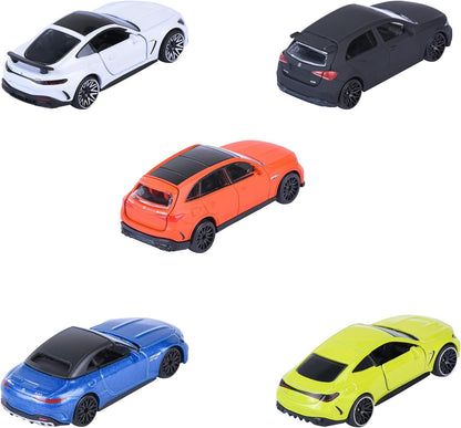 Majorette Set mit 5 Mercedes AMG Autos, 7,5 cm, dekorierte Sammelbox, Spielzeugfahrzeuge aus gegossenem Metall, offizielles Lizenzprodukt, ab 3 Jahren (850210500
