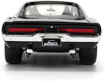 Jada Toys Fast & Furious 9 Dom's 1970 Dodge Charger, Tuning-Modell im Maßstab 1:24, zu öffnenden Türen, Freilauf, Motorhaube und Kofferraum, schwarz