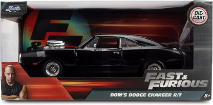 Jada Toys Fast & Furious 9 Dom's 1970 Dodge Charger, Tuning-Modell im Maßstab 1:24, zu öffnenden Türen, Freilauf, Motorhaube und Kofferraum, schwarz