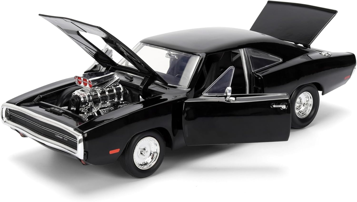 Jada Toys Fast & Furious 9 Dom's 1970 Dodge Charger, Tuning-Modell im Maßstab 1:24, zu öffnenden Türen, Freilauf, Motorhaube und Kofferraum, schwarz