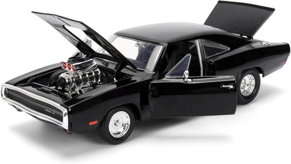 Jada Toys Fast & Furious 9 Dom's 1970 Dodge Charger, Tuning-Modell im Maßstab 1:24, zu öffnenden Türen, Freilauf, Motorhaube und Kofferraum, schwarz