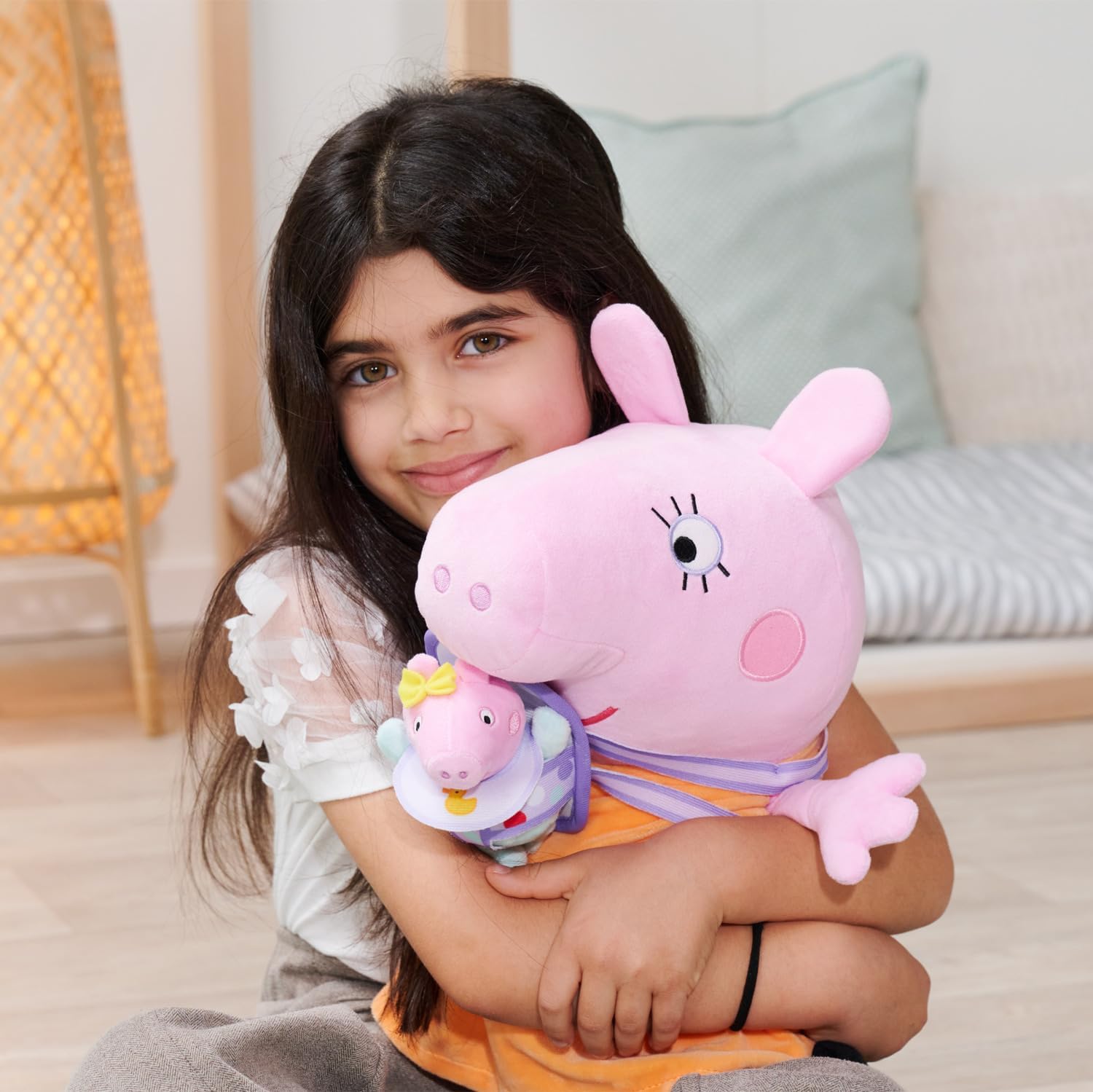 Simba Official PEPPA PIG, MUMMY PIG + EVIE plush soft toy for kids, fan favourite gift