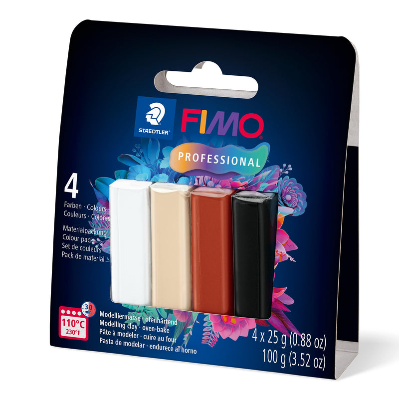STAEDTLER Polymer Modelling Clay - FIMO Professional - Oven Bake Clay - Starter Set - 4 Assorted Natural Colours, 8043-S2