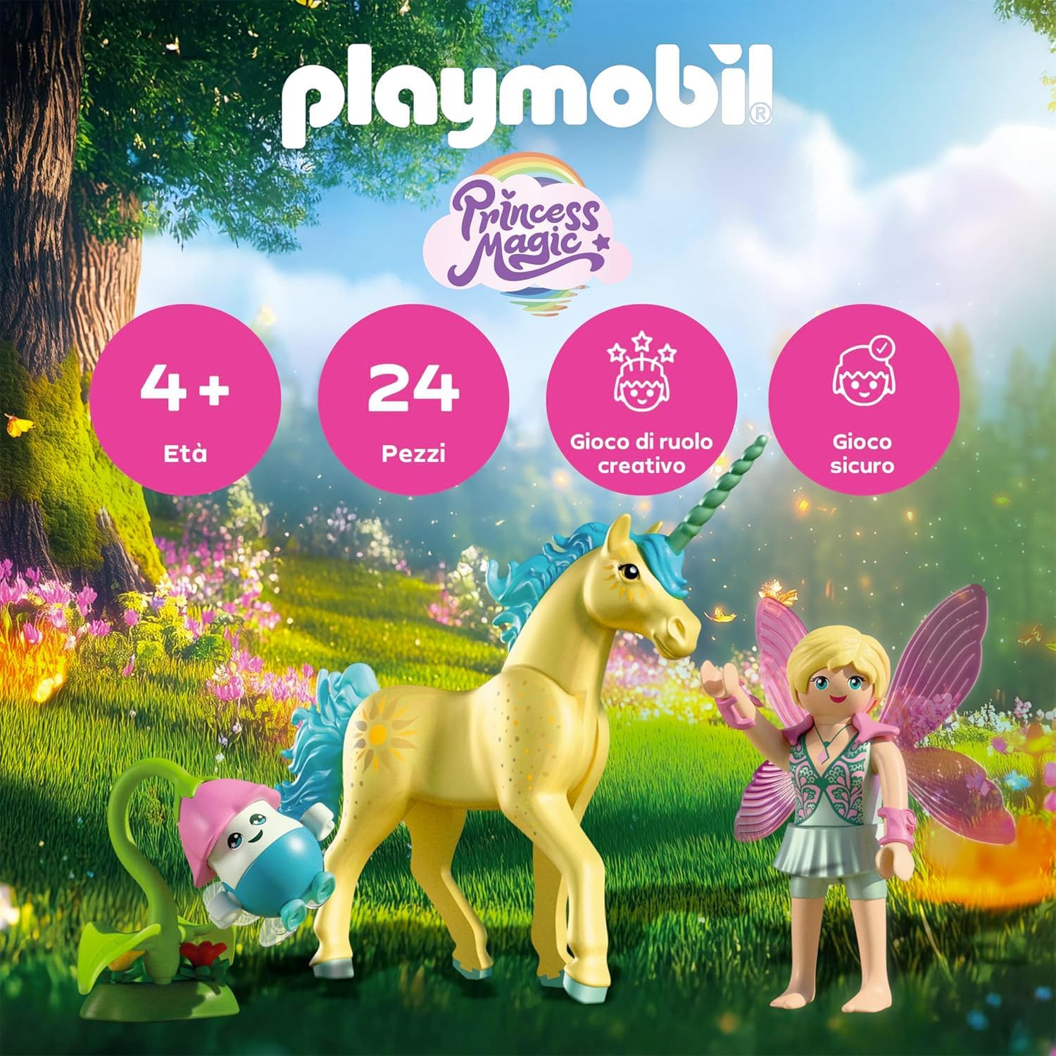 Playmobil Fantasy & Magic Excursión de las hadas | 2 hadas, familia de unicornios y Joyling con cueva de piedras preciosas | Fomenta la creatividad | Juguete para niños a partir de 4 años | 72067