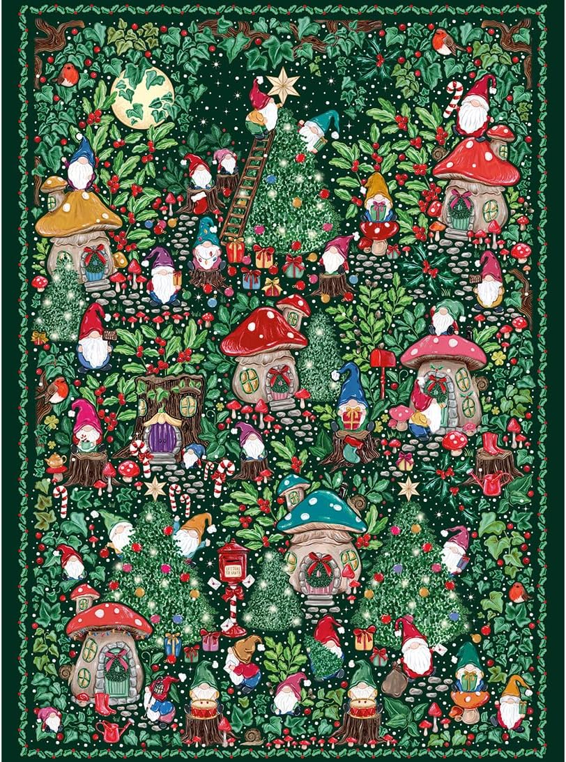 Gibsons Christmas Village 1000 Piece Jigsaw Puzzle for Adults The Art File Collection Festive Gnomes Colourful Forest Scene Premium Gift 100% Recycled Board Sustainable & Beautiful Artwork