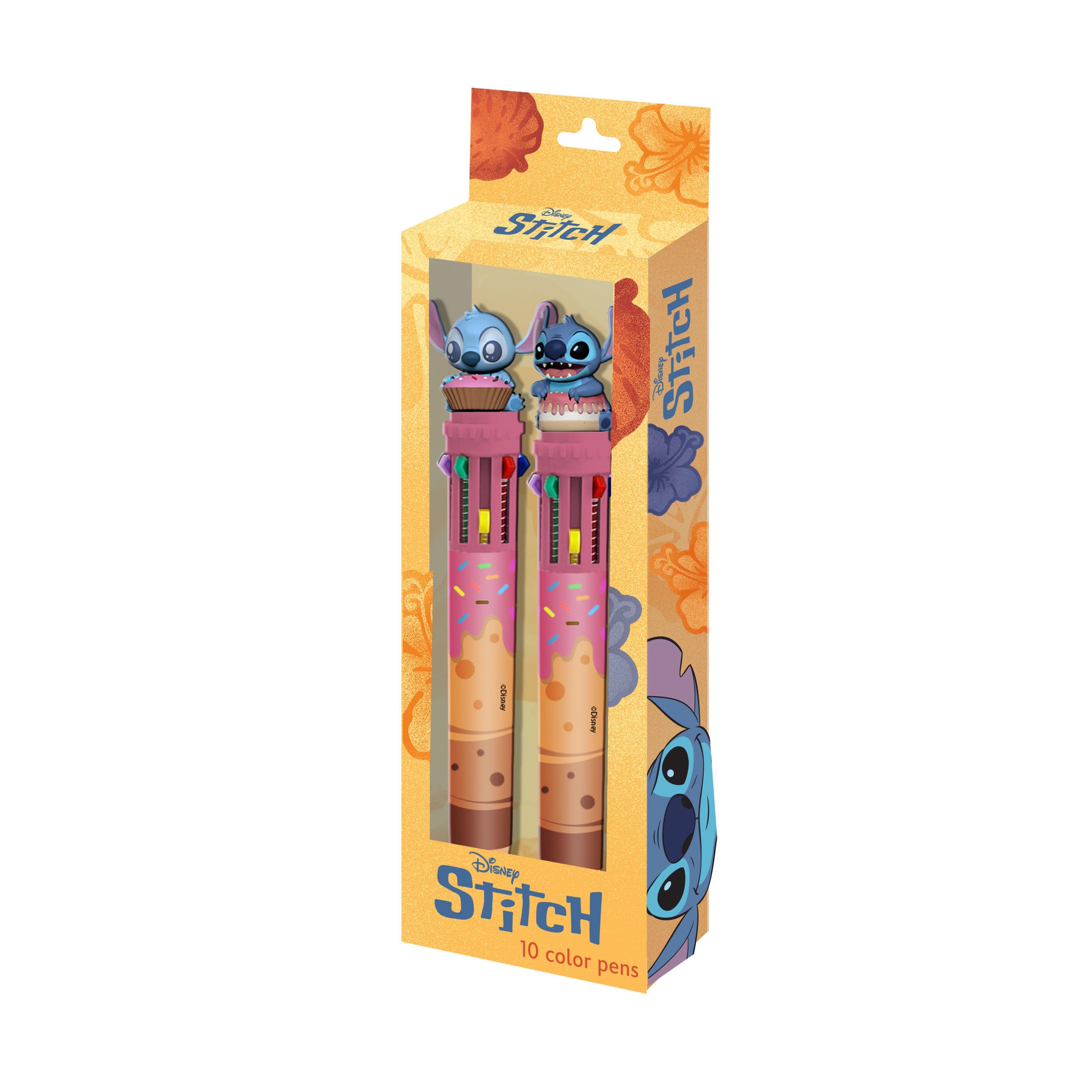 Disney Lilo and Stitch Mix-Pack of 2 10-Coloured Pens, Yellow, 9.5 x 23 cm
