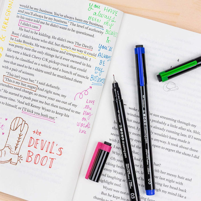 Tombow Mono drawing pen, fineliner, red, drawing pen, water-resistant pigment ink, 0.3 mm tip, for sketches and technical drawings