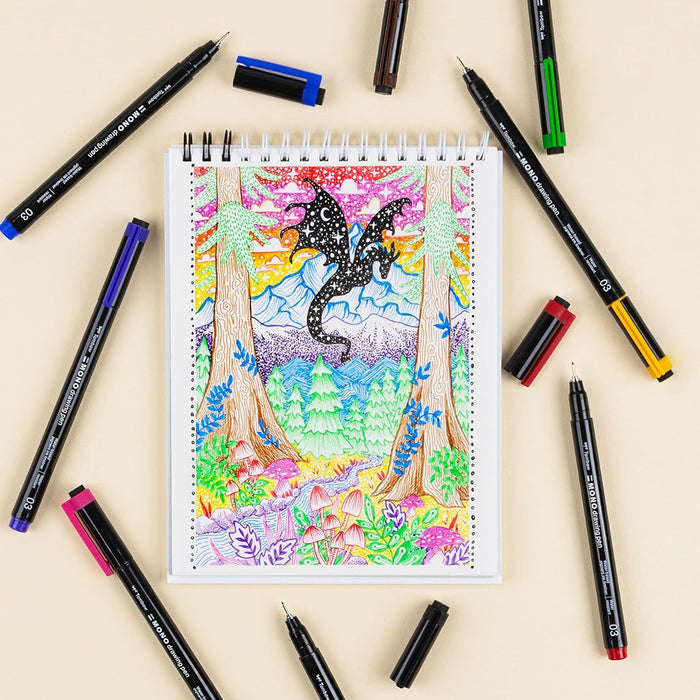 Tombow Mono drawing pen, fineliner, red, drawing pen, water-resistant pigment ink, 0.3 mm tip, for sketches and technical drawings